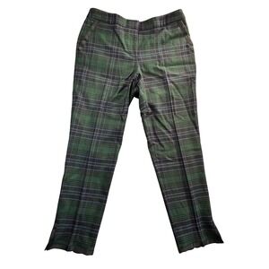 Talbots Curvy Plaid Wool Blend Trousers Pants Green Blue Women Size 8